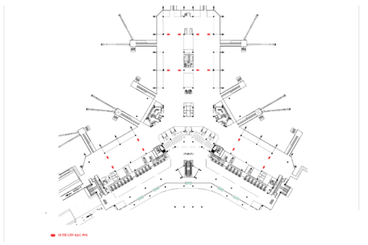 Map - Waiting lounge areas A, B, D - Vertical LED Column Cladding Billboard at Noi Bai International Airport, Noi Bai, Ha Noi City (Battery Charging Area)