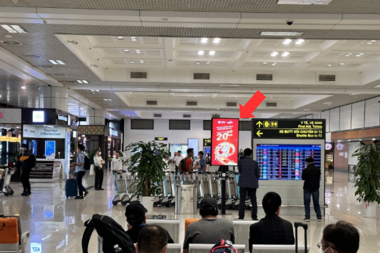 Public arrival hall, Areas A&B, Level 1 - Vertical LED Column Cladding Billboard at Noi Bai International Airport, Noi Bai, Ha Noi City (Battery Charging Area)