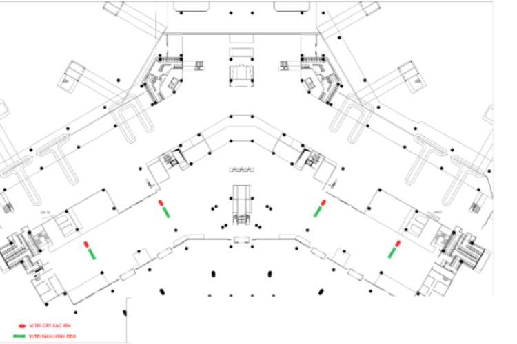 Map - Public arrival hall, Areas A&B, Level 1 - Vertical LED Column Cladding Billboard at Noi Bai International Airport, Noi Bai, Ha Noi City (Battery Charging Area)