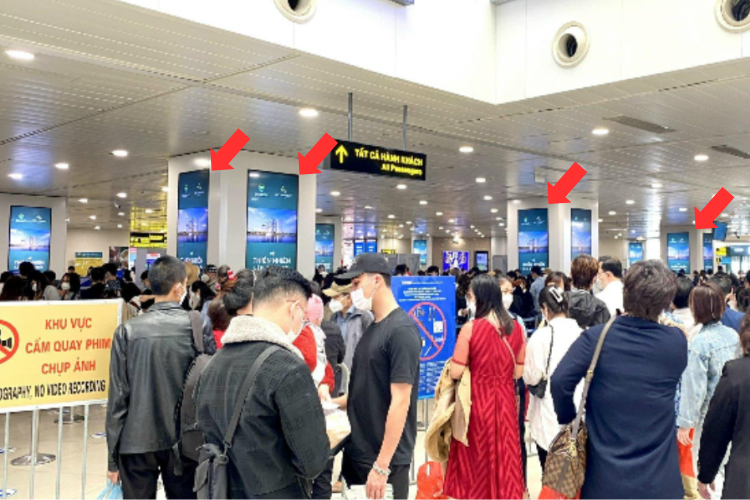 LED Column Cladding - Vertical LED Wall Cladding Billboard at Noi Bai International Airport, Noi Bai, Ha Noi City (Security screening area, Wing A, Terminal T1)