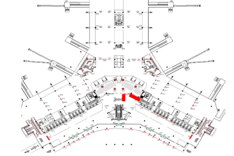 Map - Horizontal LED Wall Cladding Billboard at Noi Bai International Airport, Noi Bai, Ha Noi City (Security screening area, Wing B, Level 2, Terminal T1)