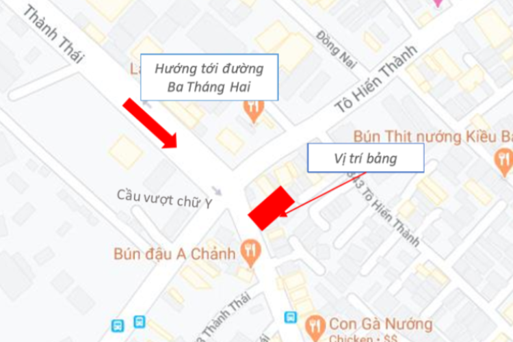 Map - Direction - Horizontal Wall-mounted Pano Billboard at 202 Thanh Thai, Hoa Hung, Ho Chi Minh City (Thanh Thai - To Hien Thanh Crossroads)