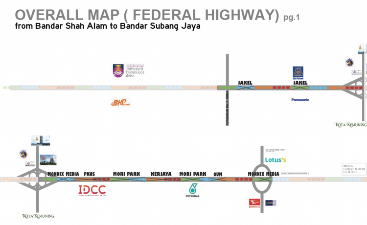 Map - 8 Panel Fixed Panel Street Bunting Billboard at Federal Highway, Shah Alam, Selangor